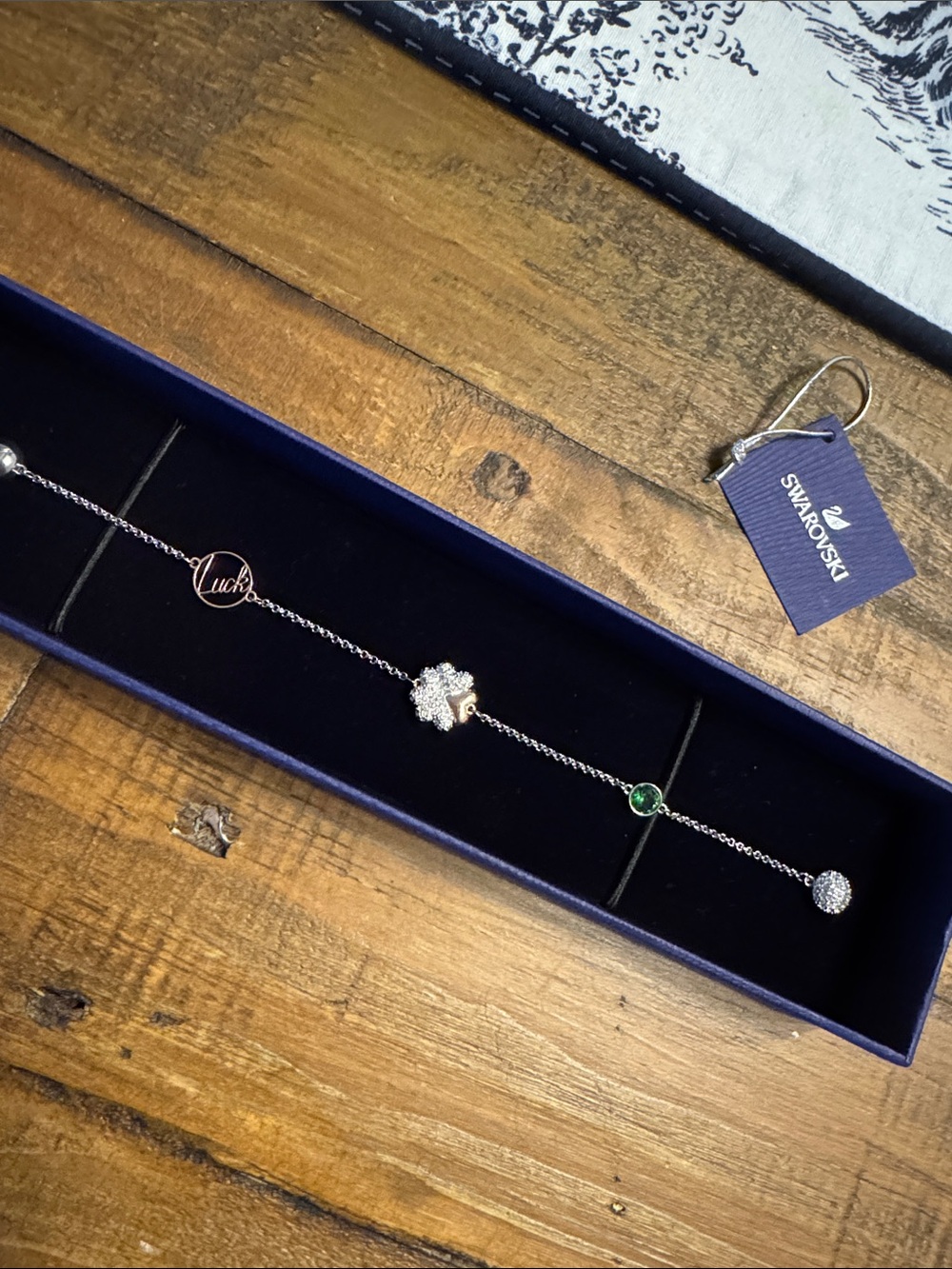 Swarovski Silver-Tone Bracelet with Clear, Green & Rose Accents Clover New